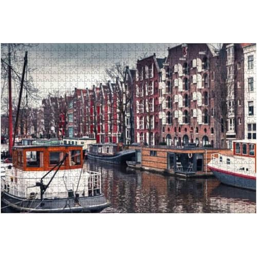 Puzzle 1000 Teile Hausboote Entlang des Kanals In Amsterdam Puzzle Schwer Jugendliche Besondere Puzzle Für Erwachsene Jungen Brain Challenge Puzzle Für Kinder von 385