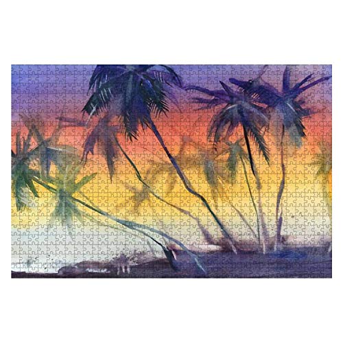Puzzle 1000 Teile Unberührtes Tropisches Strand Sonnenuntergang Aquarell Puzzle Schwer Jugendliche Kinderpuzzle Einzigartiges Design Puzzle Für Kinder von 385