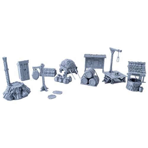3D Vikings Stadtgegenstände Set – Umfassendes Geländezubehör für Tabletop-Rollenspiele, Dungeons & Dragons, Warhammer – Enthält Brunnen, Toilette, Schilder, Galgen, Nachrichtenbrett, Wagen, Holzpfahl 3D Vikings Stadtgegenstände Set – Umfassendes Geländezubehör für Tabletop-Rollenspiele, Dungeons & Dragons, Warhammer – Enthält Brunnen, Toilette, Schilder, Galgen, Nachrichtenbrett, Wagen, Holzpfahl von 3D Vikings