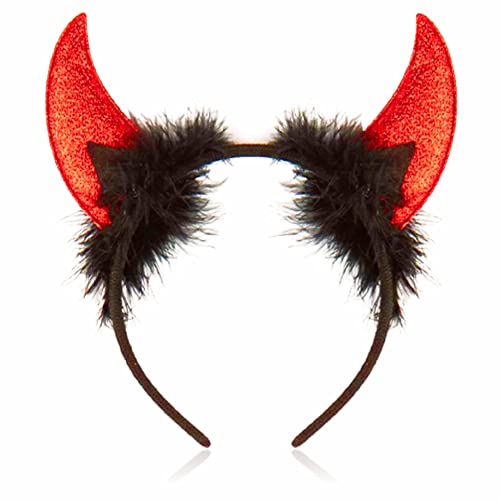 3HA HAHAHA Hörner Stirnband Teufelshörner mit Pelz, Teufelsohren, Haarreifen, niedliches Band für Kinder, Mädchen, Erwachsene, Halloween-Zubehör, Kostüm, Partyzubehör, rot und schwarz (1 Stück) 3HA HAHAHA Hörner Stirnband Teufelshörner mit Pelz, Teufelsohren, Haarreifen, niedliches Band für Kinder, Mädchen, Erwachsene, Halloween-Zubehör, Kostüm, Partyzubehör, rot und schwarz (1 Stück) von 3HA HAHAHA