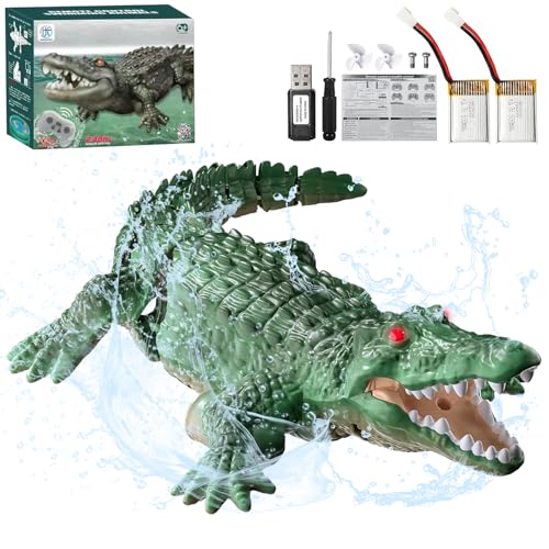3T6B Ferngesteuertes Krokodil Spielzeug, 2.4GHz Simulation Krokodil RC Boot mit LEDLicht & Sprühnebel Dual Propeller Spielzeug, Electric U Boot für Jungen und Mädchen von 3T6B
