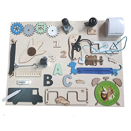 3toysm MIA Sensorische Aktivitätstafel Montessori Busy Board aus Naturholz, Transport, 50 cm von 3toysm