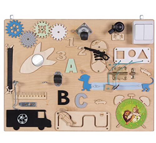 3toysm Mia Montessori Busy Board Sensorisches Aktivitätsbrett, Holz, 50 cm von 3toysm