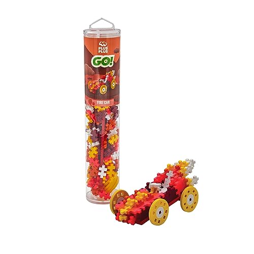 Plus-Plus 9604257 Geniales Konstruktionsspielzeug, GO Auto Kreativ-Bausteine Tube, 200 Teile, Fire Car, Mehrfarbig, Mini, 300.4257 von Plus-Plus