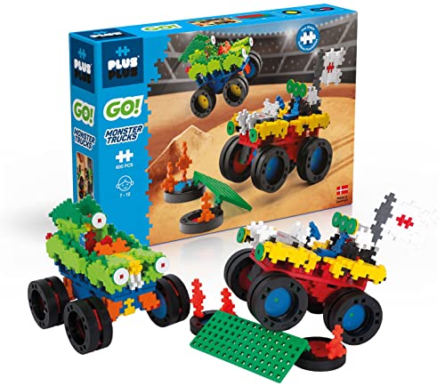 Plus-Plus 9607014 Kreativ-Bausteine, Monster Trucks, Konstruktionsspielzeug, PlusPlus Go, 600 Teile, Basic. von Plus-Plus