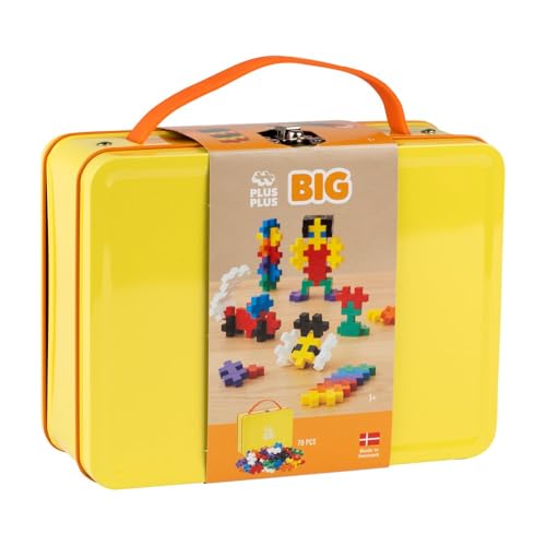 Plus-Plus 9603274 Tiere Geniales Konstruktionsspielzeug, Big Box Basic, Bausteine-Set in praktischer Metallbox mit Henkel, 70 Teile, bunt von Plus-Plus