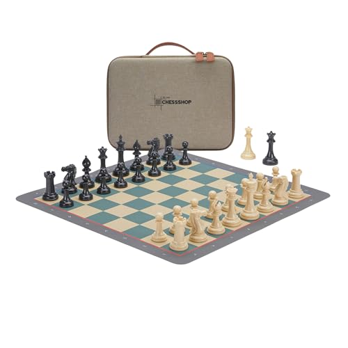 Conqueror Turnier-Schach-Set, 45,7 x 45,7 cm, faltbares Silikon-Schachbrett, 8,9 cm King-Size, Kunststoff, doppelt gewichtet, klassisches Staunton (mehrfarbiges Schachbrett) von 46...Rg6 CHESSSHOP