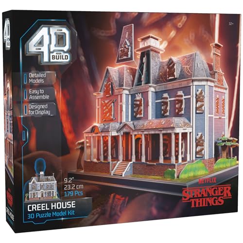 4D Build -PUZZ4D-Modellbausatz Haus Creel, 179 Teile, 3D, Stranger Things, 23,2 cm, Modellbausatz zum Bauen, Puzzles für Erwachsene und Kinder, 6070965, Tisch, Kinderspiele (Spin Master von 4D Build