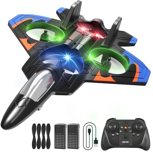 4DRC V32 Schaumstoff RC Flugzeug für Kinder ab 8, RC Drohne Flugzeug Hubschrauber Kampfjet mit Licht, 360° Flip, One-Key Start, Flugzeugspielzeug Geschenke für Kinder Jungen Erwachsene und Anfänger von 4DRC