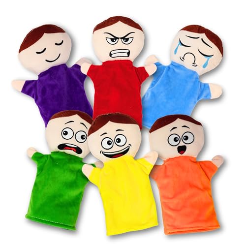 4E's Novelty - 6 Stück Handpuppen für Kinder mit 6 Hauptemotionen, bewegliche Arme, weiche Plüsch-Handpuppen für Kleinkinder, Früherziehungsspielzeug, 4E's Novelty - 6 Stück Handpuppen für Kinder mit 6 Hauptemotionen, bewegliche Arme, weiche Plüsch-Handpuppen für Kleinkinder, Früherziehungsspielzeug, von 4E's Novelty