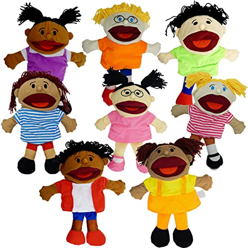 4E's Novelty Handpuppen für Kinder, multikulturelle Puppen mit beweglichem Mund, weiche Plüschpuppen, passend für Kleinkinder und Kinder für die Schule, Heimpuppen, Klassenzimmerspielzeug, tolle Geschenkidee von 4E's Novelty