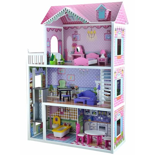4iQ Group Puppenhaus aus Holz 124x34x84cm - Puppenhaus ab 3 Jahre Mädchen - Groß Haus XXL mit 3 Etagen und Aufzug - Dollhouse mit Möbeln und Zubehör 4iQ Group Puppenhaus aus Holz 124x34x84cm - Puppenhaus ab 3 Jahre Mädchen - Groß Haus XXL mit 3 Etagen und Aufzug - Dollhouse mit Möbeln und Zubehör von 4IQ Group