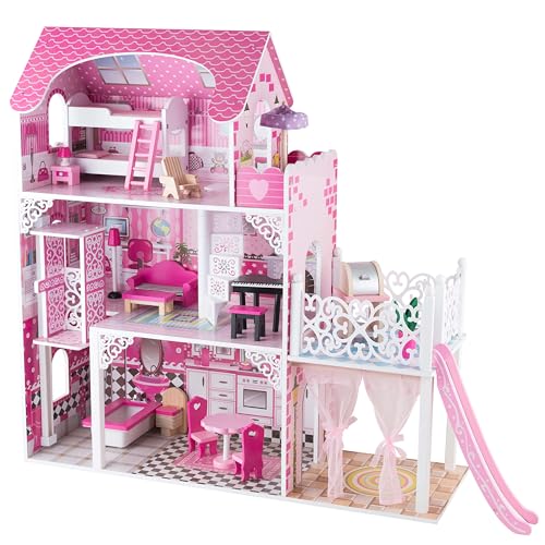 4iQ Group Puppenhaus aus Holz 90x32,5x89cm - Puppenhaus ab 3 Jahre Mädchen - Puppenhaus Groß XXL mit 3 Etagen und 2 Balkone - Dollhouse mit Möbeln und Zubehör 4iQ Group Puppenhaus aus Holz 90x32,5x89cm - Puppenhaus ab 3 Jahre Mädchen - Puppenhaus Groß XXL mit 3 Etagen und 2 Balkone - Dollhouse mit Möbeln und Zubehör von 4IQ Group