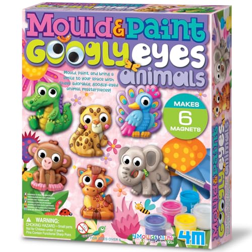 4M Mould & Paint Kulleraugen Tiere, Kunst- und Bastelset zum Gießen, Erstellen und Bemalen 6 Kühlschrankmagnete oder Abzeichen, für Jungen und Mädchen im Alter von 5-12 Jahren von 4M
