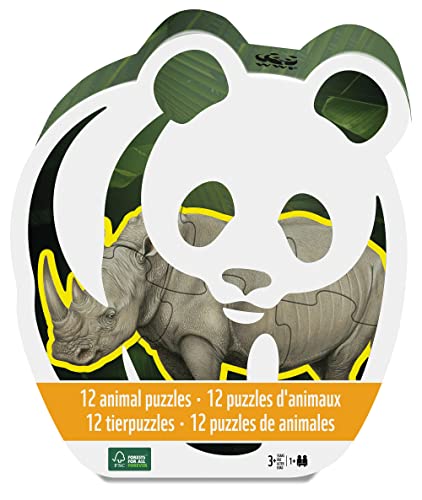Ambassador 7230210, 12 Tierpuzzles, Konturpuzzle-Set für Kinder ab 3 Jahren, WWF von 4M