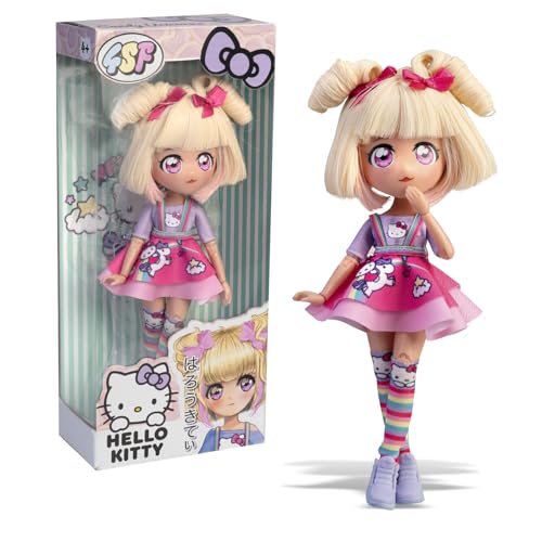 Famosa 4SF - Hello Kitty Manga Doll Candy Unicorn, Japanische Fashion Puppe mit Manga-Stil, Figur von 19,5 cm mit 15 Gelenkpunkten, Blonde Haare, Zubehör enthalten, (HKTF0400) von 4SF