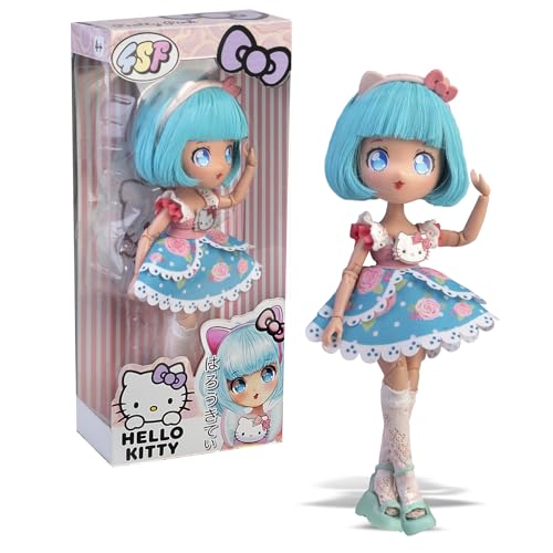 Hello Kitty Manga Doll Pretty Pink, japanische Modepuppe mit modischen Designs, Manga, 19,5 cm Figur mit 15 Gelenkpunkten, blaues Haar, inklusive Zubehör, berühmt (HKTF0300) von 4SF