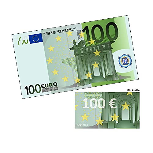 4WAY Verlag 100 Stück Euro Spielgeld Banknoten 75% der original Größe Vorderseitig Banknotenmotiv (100 EUR) von 4WAY Verlag