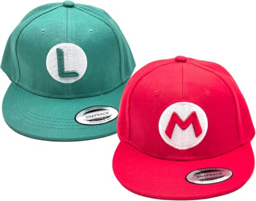 4sold Set mit 2 Super Mario Mützen Kappen Mario und Luigi rot und grün Videospiel Snapback Baseballkappe (DE/NL/SE/PL, Alphanumerisch, Einheitsgröße, Nr 1) von 4sold