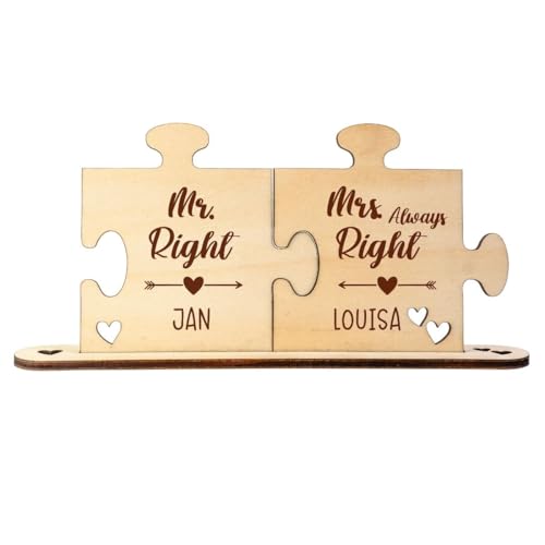 4you Design Holz-Puzzle personalisiert mit 2 Namen – Mr. & Mrs. Right – Romantisches Geschenk für Erwachsene – handgefertigt in Deutschland – Tischdeko für Paare 12x 21,7cm von 4you Design