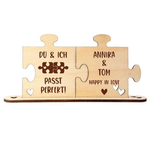 4you Design Holz-Puzzle personalisiert mit 2 Namen Romantisches Geschenk für Erwachsene – handgefertigt in Deutschland – Tischdeko für Paare 12x 21,7cm von 4you Design