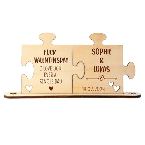4you Design Holz-Puzzle personalisiert mit 2 Namen & Datum – Fuck Valentinsday – Romantisches Geschenk für Erwachsene – handgefertigt in Deutschland – Tischdeko für Paare 12x 21,7cm von 4you Design