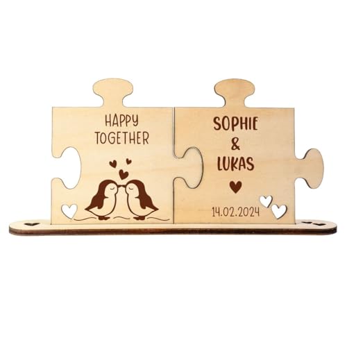 4you Design Holz-Puzzle personalisiert mit 2 Namen & Datum – Pinguine – Romantisches Geschenk für Erwachsene – handgefertigt in Deutschland – Tischdeko für Paare 12x 21,7cm von 4you Design