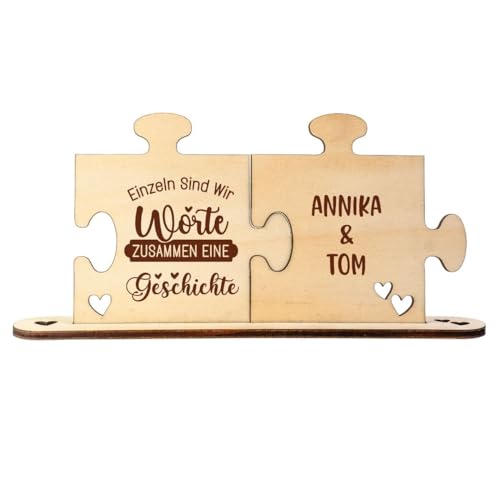4you Design Holz-Puzzle personalisiert mit Namen – Einzeln Worte - Zusammen eine Geschichte – Romantisches Geschenk für Erwachsene – handgefertigt in Deutschland – Tischdeko für Paare 12x 21,7cm von 4you Design
