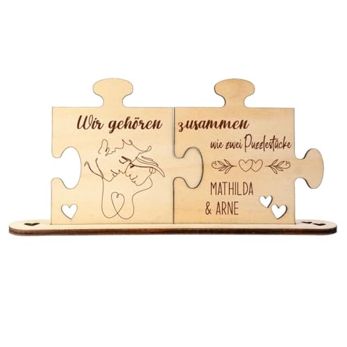 4you Design Holz-Puzzle personalisiert mit Namen – Wir gehören zusammen – Romantisches Geschenk für Erwachsene – handgefertigt in Deutschland – Tischdeko für Paare 12x 21,7cm von 4you Design