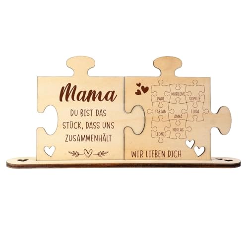 4you Design Holz-Puzzle personalisiert mit Namen der Kinder oder Familie – Mama – Romantisches Geschenk für Erwachsene – handgefertigt in Deutschland – Tischdeko für Paare 12x 21,7cm von 4you Design