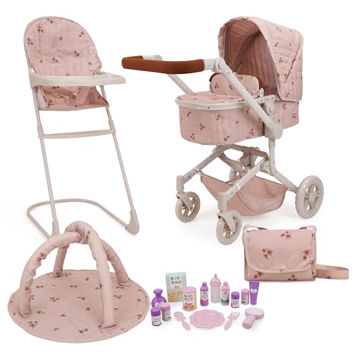 509 Crew 19 Piece City Park Doll Pram n Play Set, Multi Play Doll Pram Stroller, High Chair, Activity Gym, Changing Bag, 15 Piece Accessory, for Dolls 53cm, for Kids Ages 3+ von 509