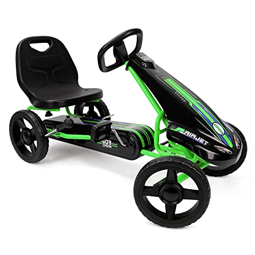 509 Crew Air Jet Pedal-Gokart – grün, Tretauto, sportliche Grafik auf der Frontverkleidung, Verstellbarer Sitz, 4-Speichen-Felgen mit Eva-Rädern mit 25 cm Durchmesser, mit Handbremse, ab 4 Jahren von 509