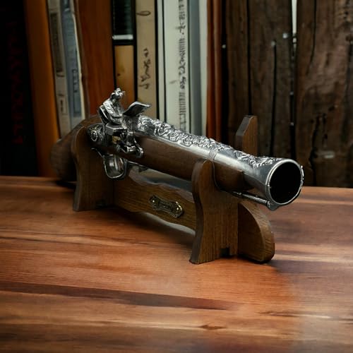 Steinschloss Pistole Mit Ständer oder Perkussions Pistole Holz und Metall Deko Waffen Replik LARP Reenactment historische Dekoration für einen Sammler oder Geschenk für Mann schießt Nicht (W108) von 57 SPECIAL REPLICAS