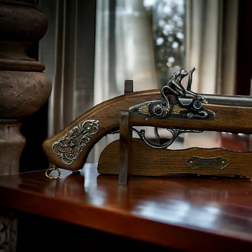Steinschloss Pistole Mit Ständer oder Perkussions Pistole Holz und Metall Deko Waffen Replik LARP Reenactment historische Dekoration für einen Sammler oder Geschenk für Mann schießt Nicht (W160) von 57 SPECIAL REPLICAS