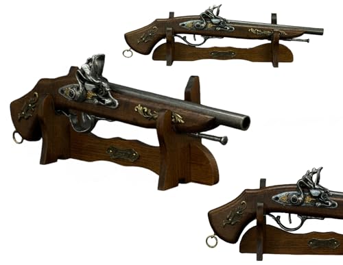Steinschloss Pistole Mit Ständer oder Perkussions Pistole Holz und Metall Deko Waffen Replik LARP Reenactment historische Dekoration für einen Sammler oder Geschenk für Mann schießt Nicht (W162) von 57 SPECIAL REPLICAS