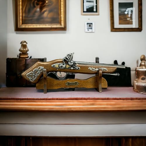 Steinschloss Pistole Mit Ständer oder Perkussions Pistole Holz und Metall Deko Waffen Replik LARP Reenactment historische Dekoration für einen Sammler oder Geschenk für Mann schießt Nicht (W175) von 57 SPECIAL REPLICAS