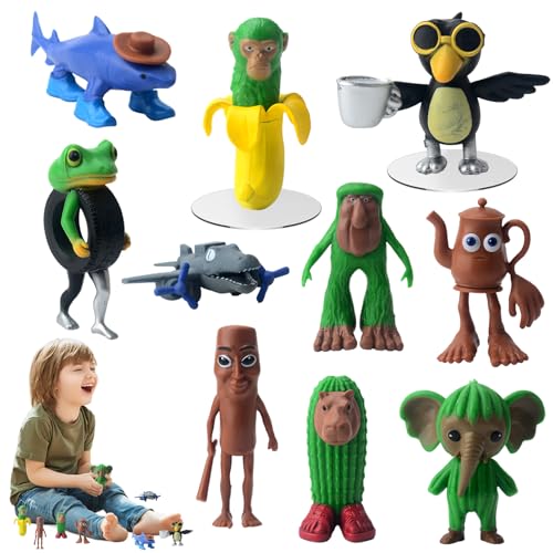 71Nmly 10PCS Tung Tung Tung Sahur Figur,Tralalero Tralala Figur,Italian Brainrot Figures,Italian Brainrot Meme Shark Figures,Bombardino Crocodilo,Brainrot Animals Figurines FüR Kinder,Erwachsene von 71Nmly