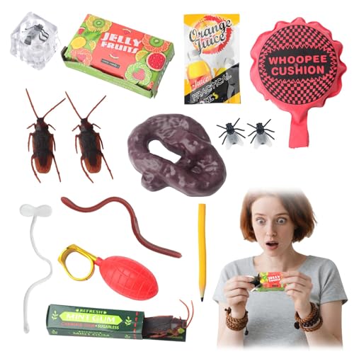 71Nmly 14 PCS Scherzartikel,Streich- und Scherzspielzeug-Set,Prank Set mit Furzkissen und Realistischen Insekten für Erwachsene und Kinder,Prank Kit für Aprilscherz Party,Halloween Party Decoration von 71Nmly
