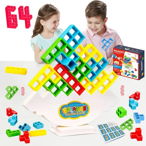 71Nmly 64PCS Tetra Tower Spiel, Tetris Tower Balance Game für Kinder Schaukelstapel Balance Spiel Tetris Puzzle BuildingTetris Spiel Geschenke Toys für Kinder Bauklötze Interaktives Spielzeug von 71Nmly