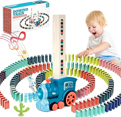 Domino Zug Spielzeug Set mit 100 PCS Domino Blöcken,Automatisches Domino-Verlegen mit Licht und Ton Elektrischer Zug,Domino Rallye Spielzeug Elektrostapel Spielzeug für Kinder von 71Nmly