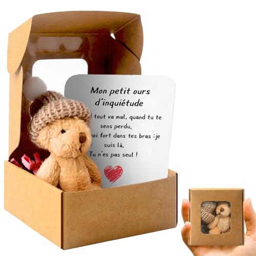 Teddybär Klein Pocket Hug Französisch Mini Stofftiere Kleiner Steiff Teddy Mit Karte & Geschenkbox Klein Positive Ggeschenke für Geburtstag Weihnachtsfeier Lieferunge Geschenk Little Bear in Box von 71Nmly