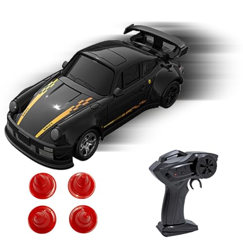 7JI 4WD RC Drift Car,1:64 Mini Desktop Ferngesteuertes Auto für Kinder Junge,2.4G Racing Cars LED-Lichtern,Ferngesteuertes Rennauto Spielzeug Geschenk für Erwachsene Kinderspielzeug Geschenk(Shwarz) von 7JI