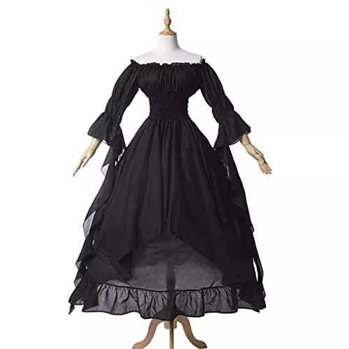 8KLANMMQ Vintage-Mittelalterkleid, schwarzes Kleid, Cosplay-Kostüm, Abschlussball, Prinzessinnenkleid, Weiß (Farbe: Weiß, Größe: XXL Code) (Schwarz 4XL-Code) von 8KLANMMQ
