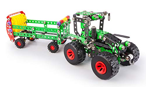 A ALEXANDER 2163 Constructor Fred & Stinky Traktor Metall Bausatz, 476 Teile Metallbaukasten, Metallbausatz mit Metalltraktor und Anhänger, mit Werkzeug, Konstruktionsspielzeug für Kinder ab 8 Jahren von A ALEXANDER