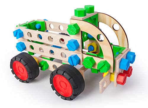 A ALEXANDER 2155 Constructor Junior 3 in 1 Set Lastwagen Bausatz, 95 Teile Holzbaukasten LKW, Experimentierkasten mit Holz und Kunststoff Elementen, Konstruktionsspielzeug für Kinder ab 4 Jahren von A Alexander