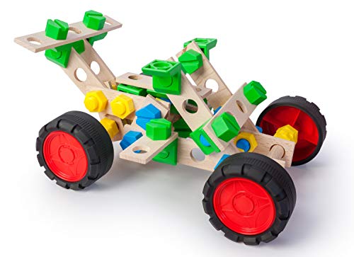 A ALEXANDER 2156 Constructor Junior 3 in 1 Set Buggy Fahrzeug Bausatz, 90 Teile Holzbaukasten Auto, Experimentierkasten mit Holz und Kunststoff Elementen, Konstruktionsspielzeug für Kinder ab 4 Jahren von A ALEXANDER