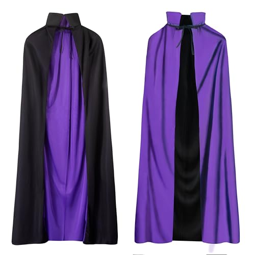 A-SZCXTOP Halloween-Vampir-Umhang, Unisex-Reversibel Hexenumhang mit Stehkragen, Cosplay Maskerade Party Hexenkostüme (Lila + Schwarz, M – 120 cm/47" für Jugendliche) von A-SZCXTOP