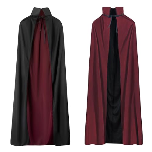 A-SZCXTOP Halloween-Vampir-Umhang, Unisex-Reversibel Hexenumhang mit Stehkragen, Cosplay Maskerade Party Hexenkostüme (Weinrot + Schwarz, M – 120 cm/47" für Jugendliche) von A-SZCXTOP