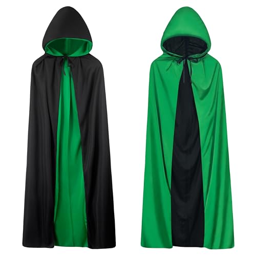 A-SZCXTOP Halloween-Vampirumhang, Unisex Wendbarer Kapuzenumhang, Cosplay Maskerade Hexenkostüm (Grün + Schwarz, L – 150 cm/59" für Erwachsene) von A-SZCXTOP