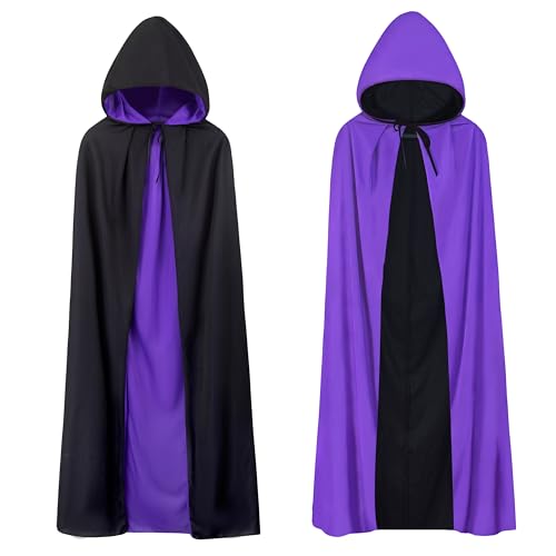 A-SZCXTOP Halloween-Vampirumhang, Unisex Wendbarer Kapuzenumhang, Cosplay Maskerade Hexenkostüm (Lila + Schwarz, L – 150 cm/59" für Erwachsene) von A-SZCXTOP